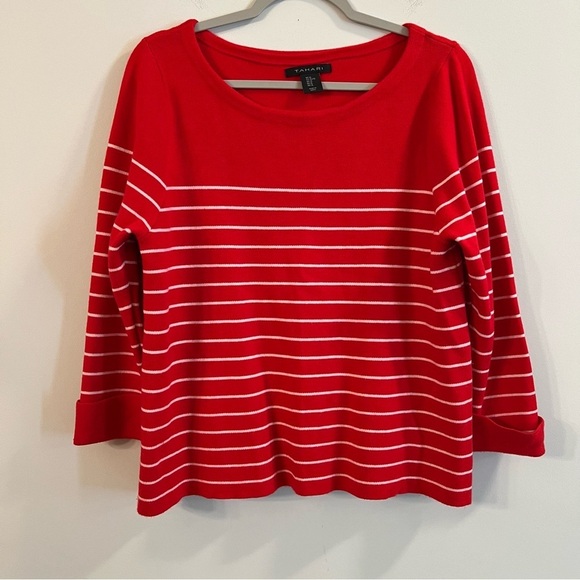 Women’s Tahari red striped quarter sleeve pullover sweater size XL - Picture 1 of 5